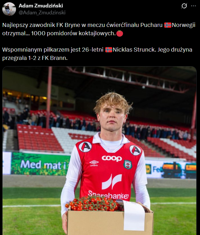 NAGRODA DLA PIŁKARZA MECZU w Pucharze Norwegii xD